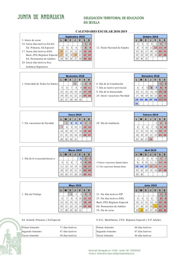 calendario escolar sevilla 2018 2019